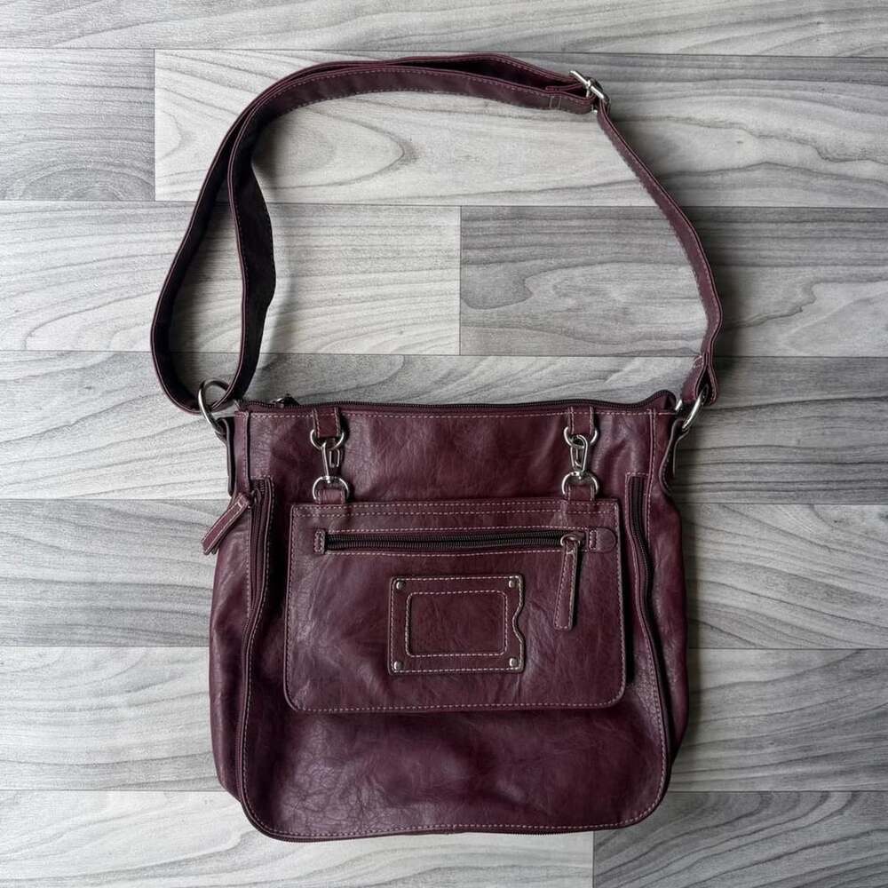 Y2K Burgundy Faux Leather Shoulder Bag